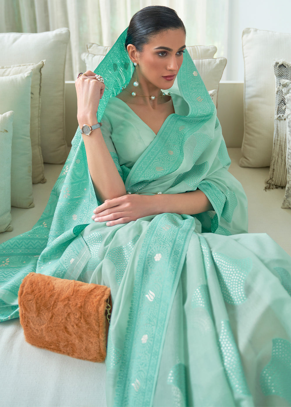 Shades Of Blue Lucknowi Chikankari Weaving Silk Saree - qivii