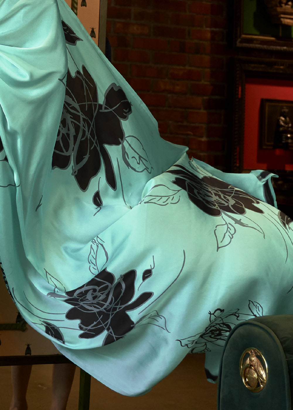 Turquoise Blue Designer Satin Crepe Printed Saree - qivii