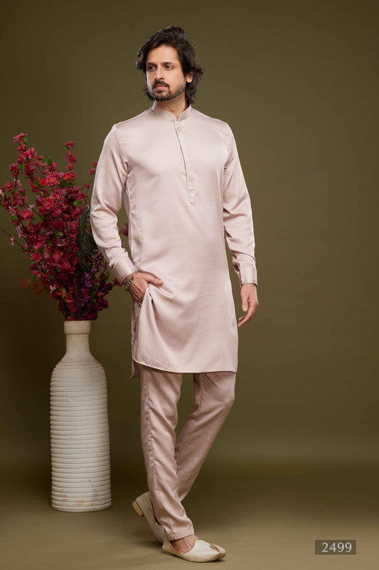 Men's Art Banarasi Silk Thread Work Kurta Pajama In Peach Colour