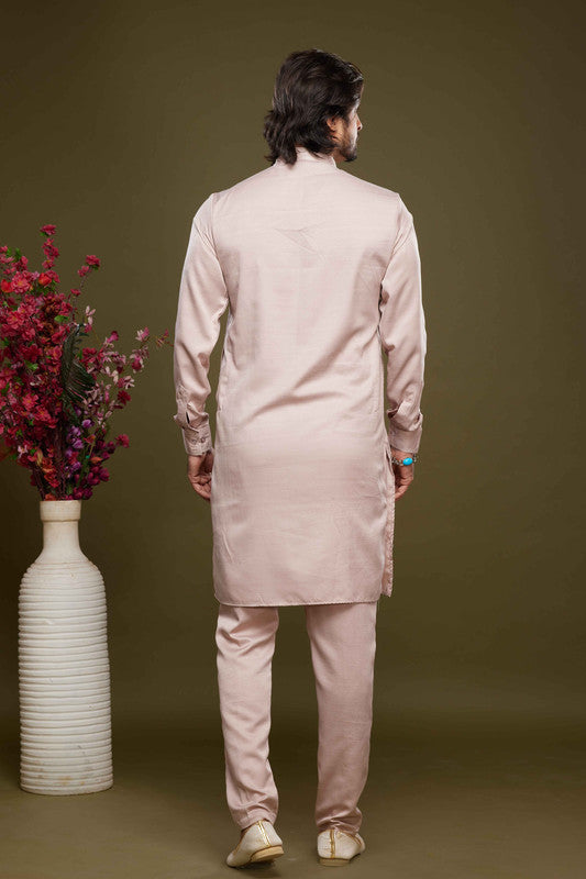 Men's Art Banarasi Silk Thread Work Kurta Pajama In Peach Colour