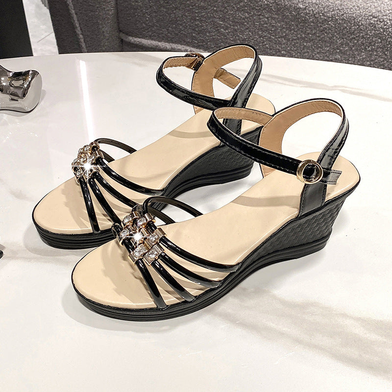 Women’s Mariselle Peep-Toe Wedge Sandals – Rhinestone Metallic Platform Elegant Block Heel Sandals (US 4–9)