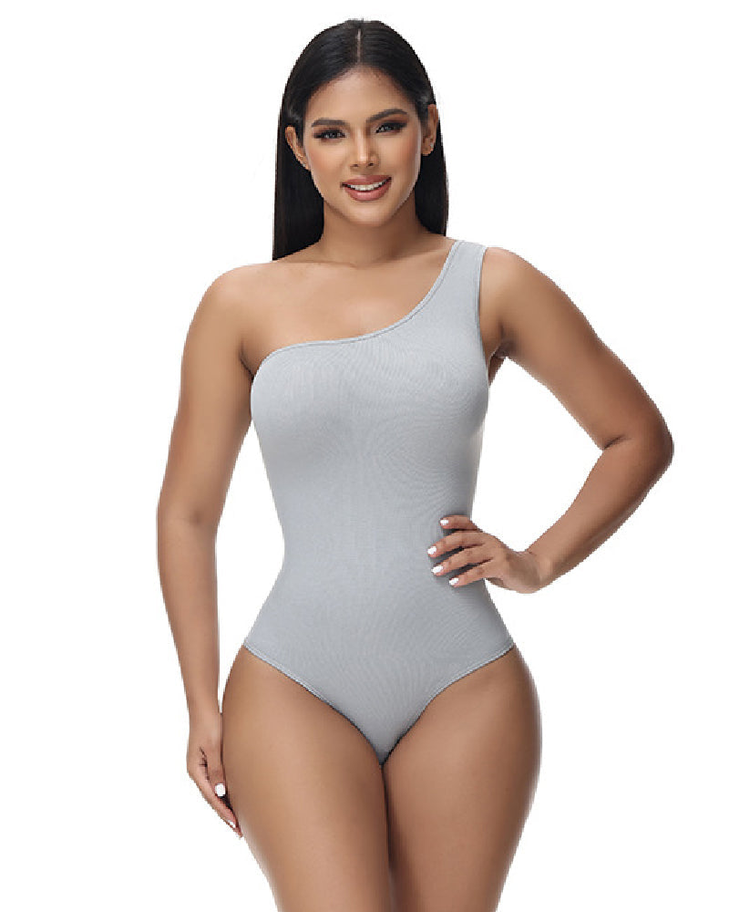 Shapshe® Sexy Ribbed One Shoulder Sleeveless Tank Top Tight Stretch Bodysuit - By Qivii