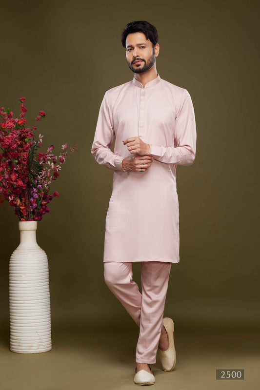 Men's Art Banarasi Silk Thread Work Kurta Pajama In Pink Colour