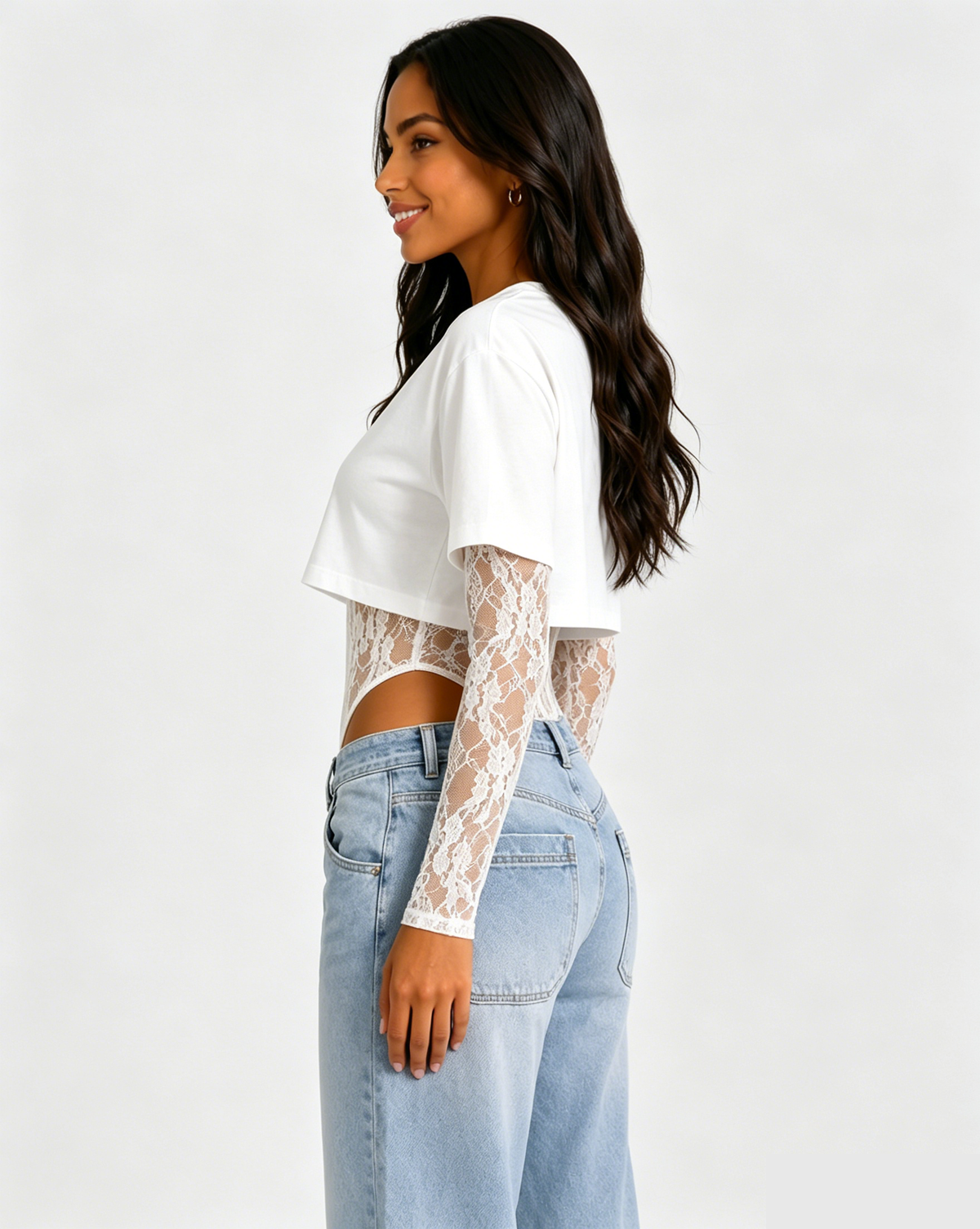 Short Sleeve Crop Top Lace Bodysuit Two Piece Outfit