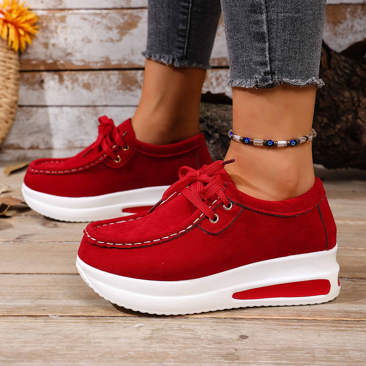 Women's Chunky Sole Lace-Up Loafer - Casual Wedge Heel Shoes (US 5-10.5)