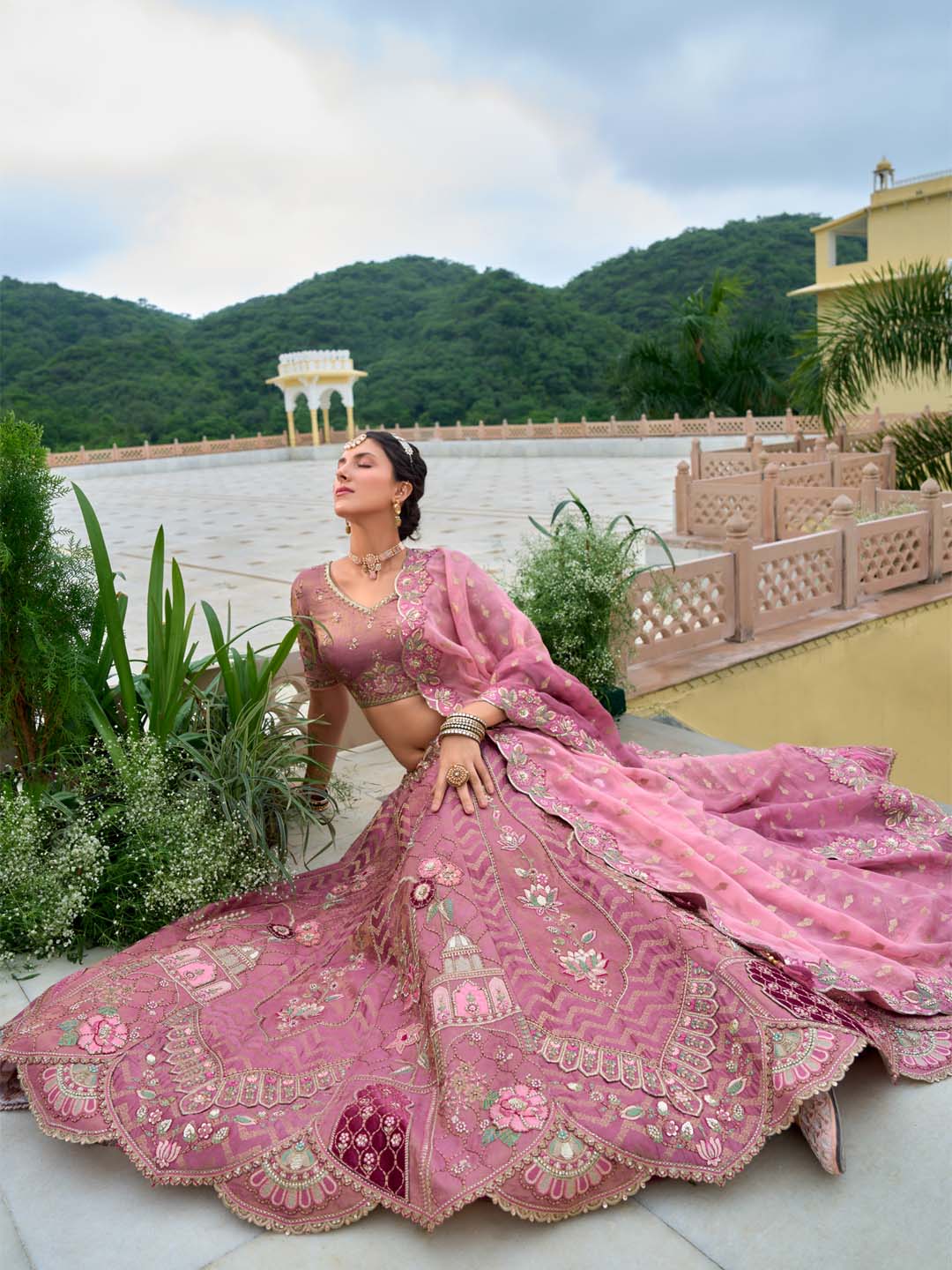 Rosegold Color Patch-Work & Cut-Work Silk Embroidered Semi Stitched Lehenga Choli - qivii