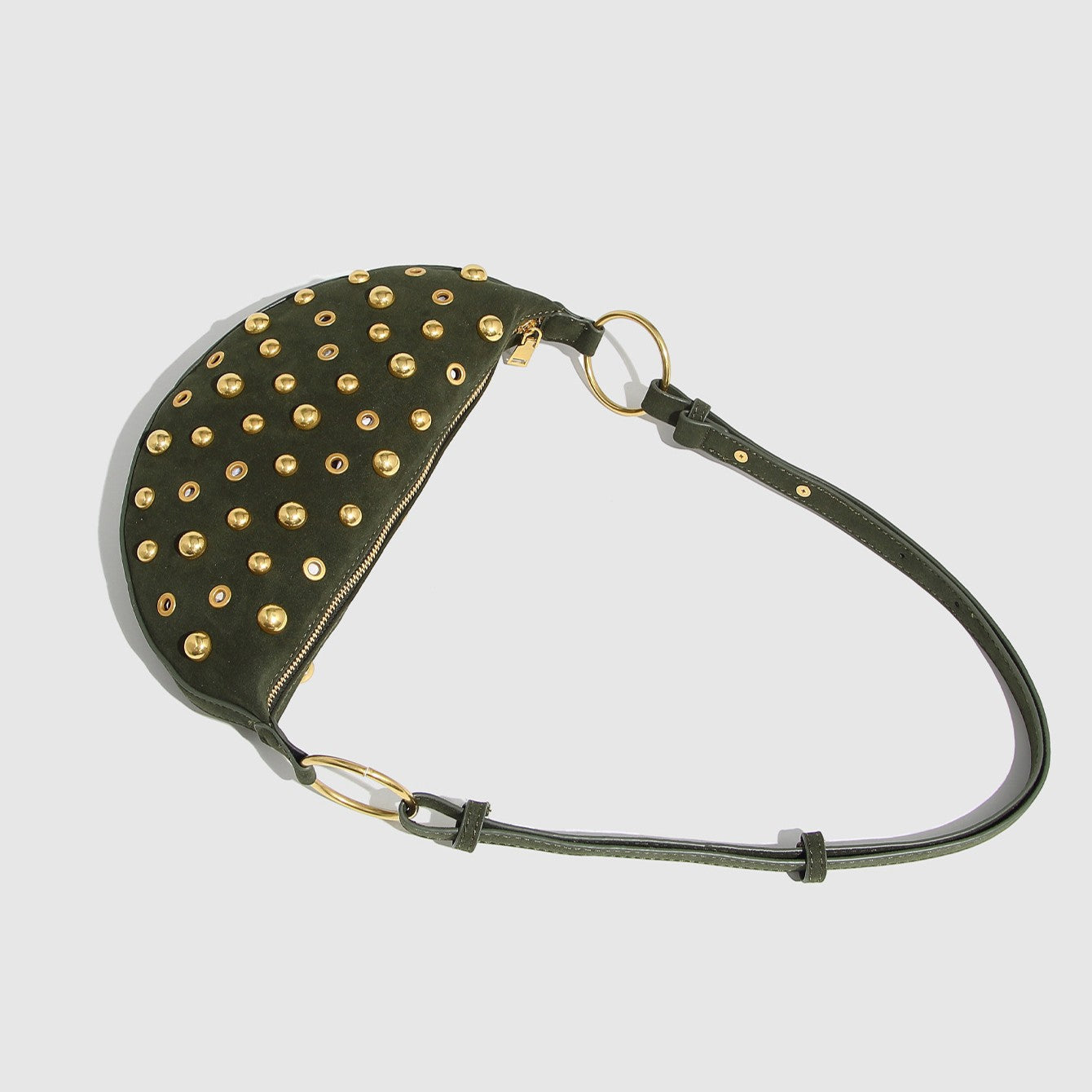 Women's Rebel Rivet Underarm Bag - Punk-Edge Mushroom Stud Shoulder Crossbody with Detachable Strap & Distressed Texture