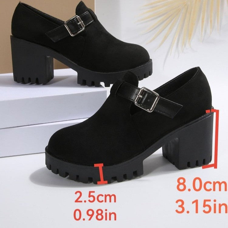 Women’s Elevare Buckle Round-Toe Platform Pumps – Chunky Heel Fashion Shoes (US 5–10)