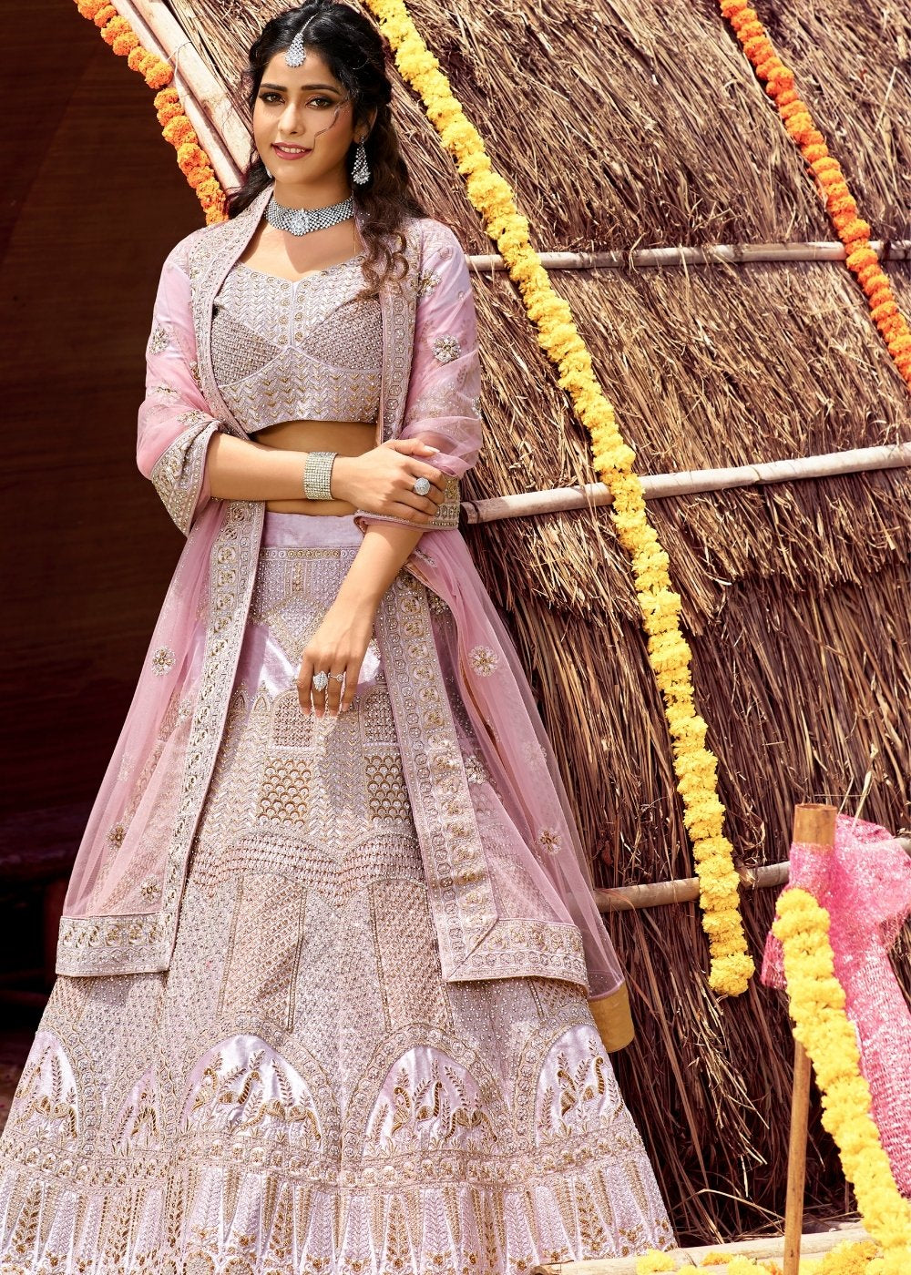 Periwinkle Purple Velvet Lehenga Choli with Zari, Dori & Zarkan work | Ready To Wear - qivii