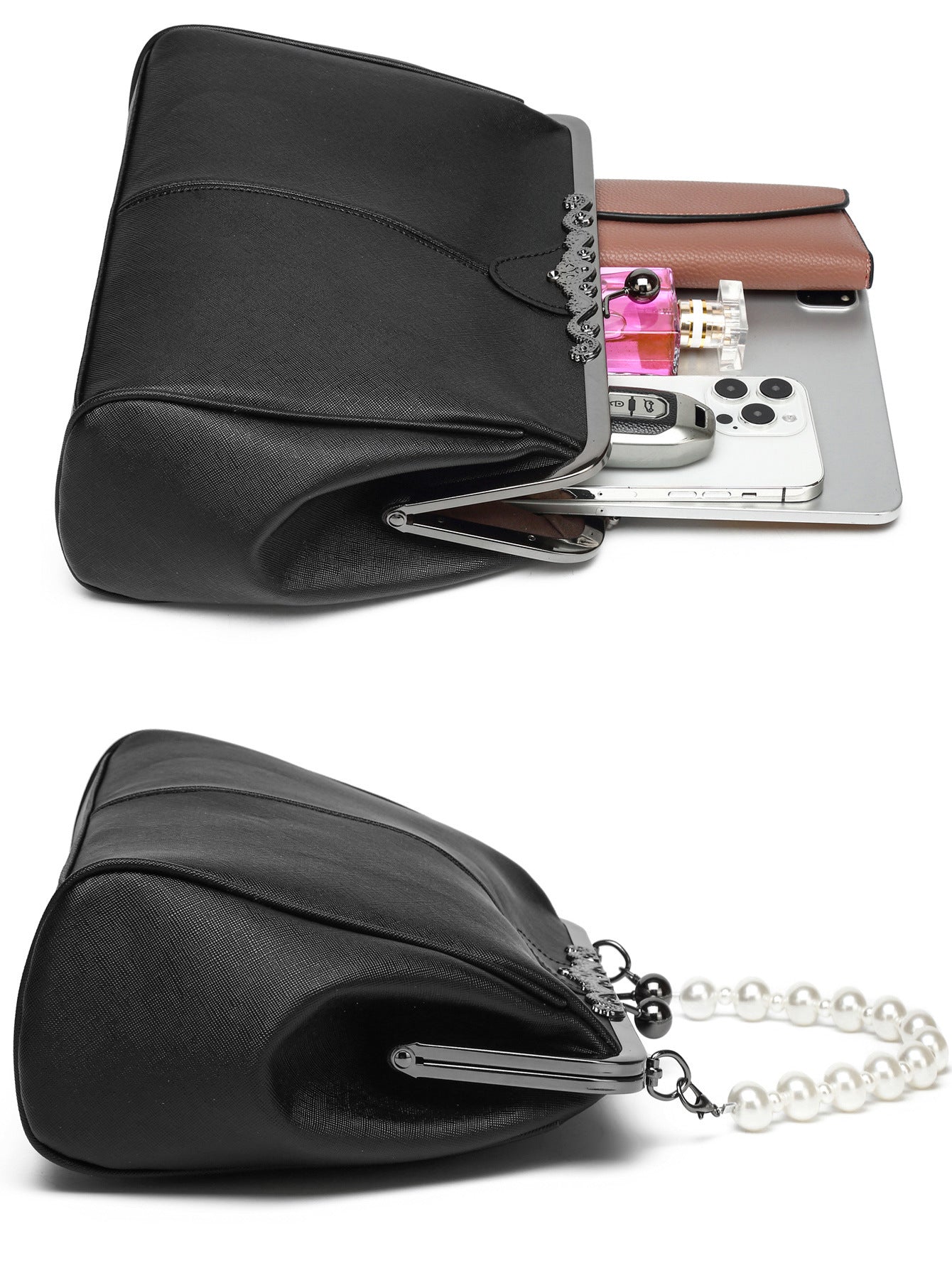 Women's British Vintage Oversized Bag – Multi-Way Shoulder/Tote Bag with Clip Closure
