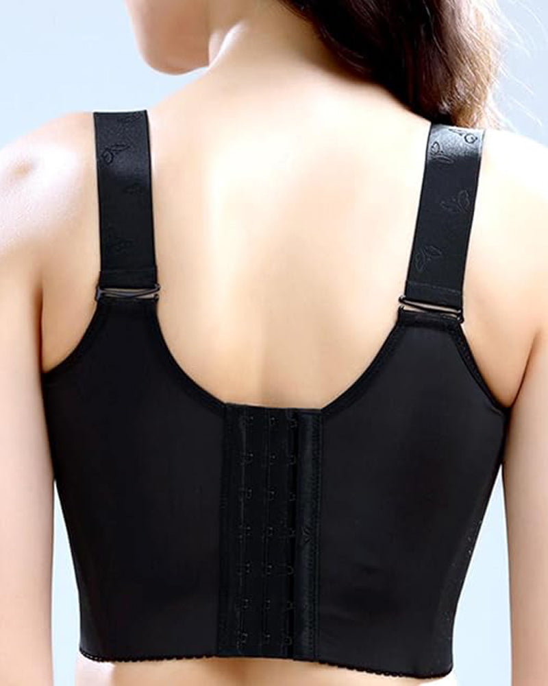 Women Side Support Longline Corset Wire-free Push Up Bra Adjustable Wide Straps - By Qivii