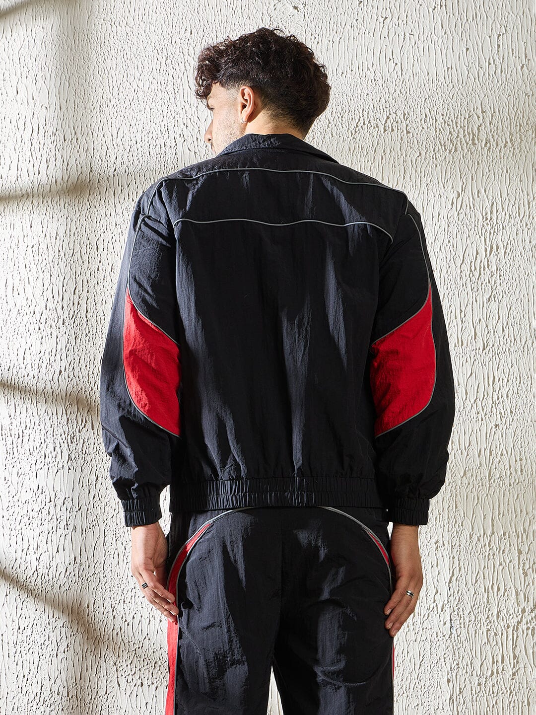 Black and Red Crinkle Windbreaker Jacket