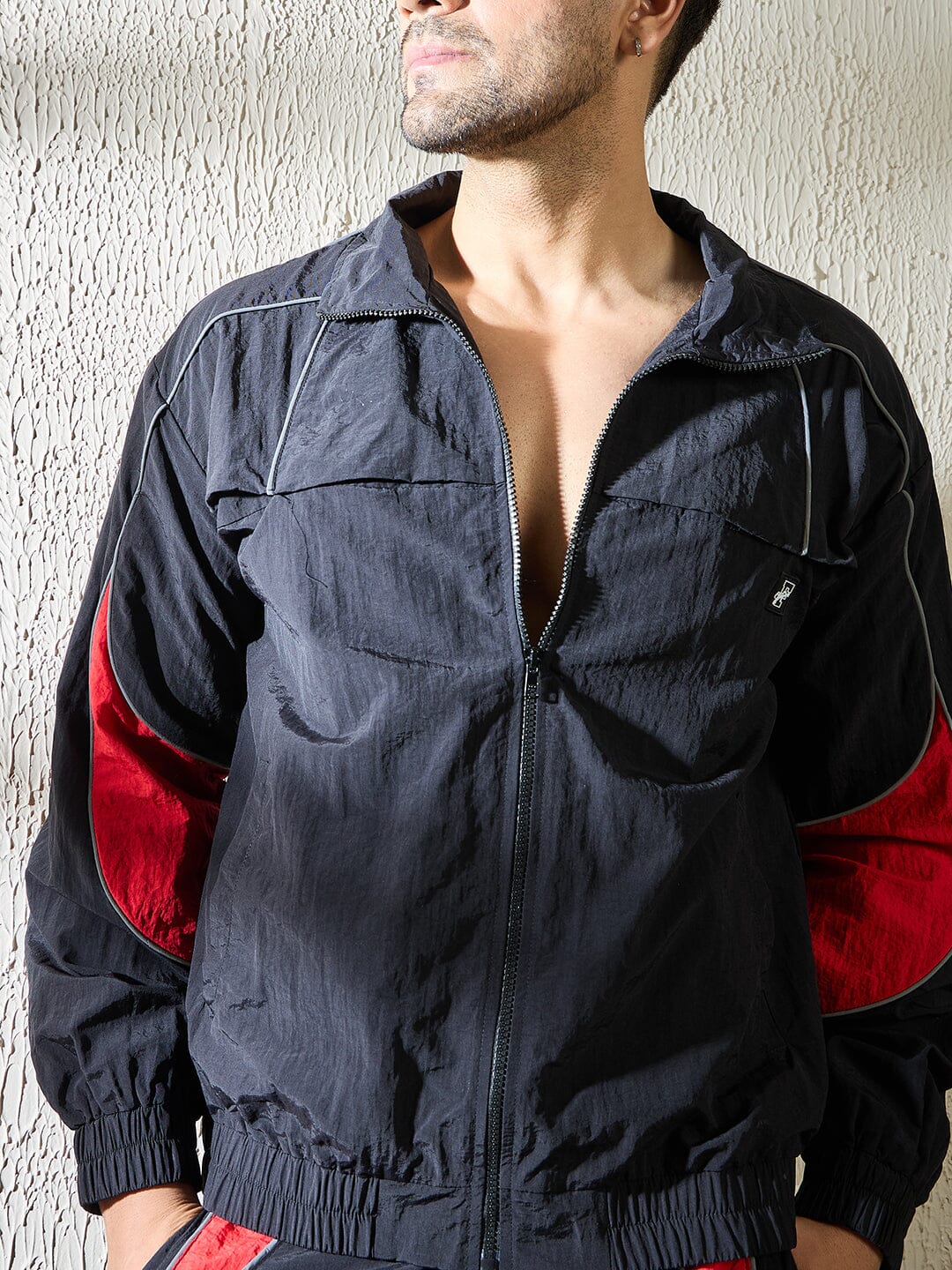 Black and Red Crinkle Windbreaker Jacket