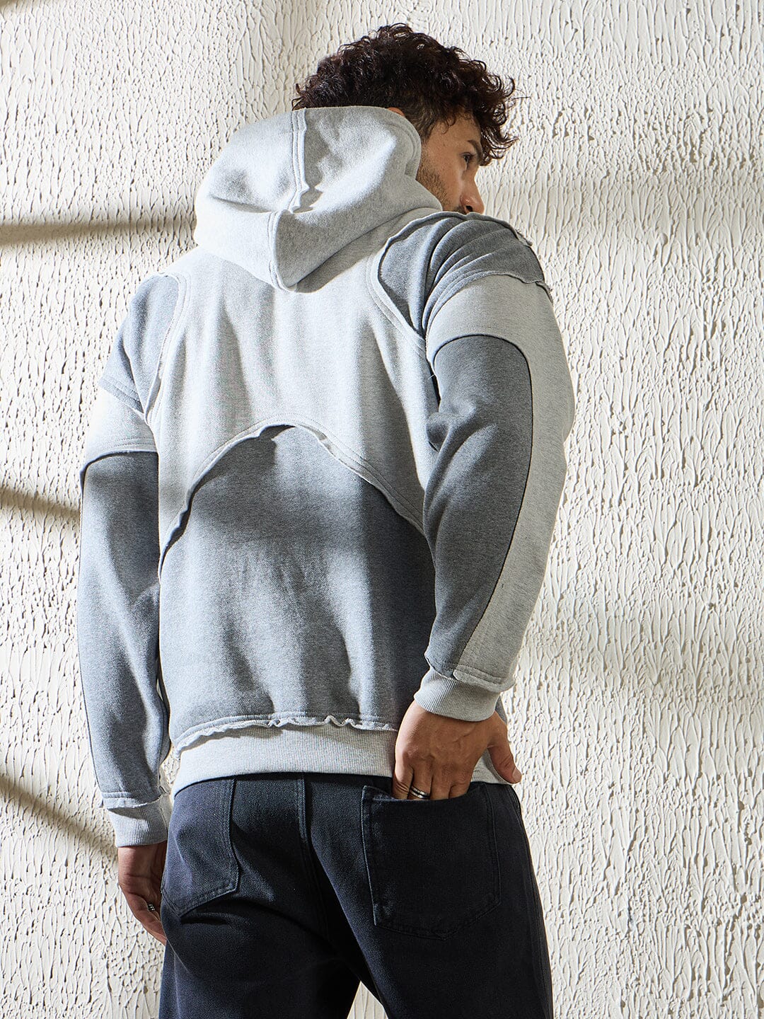 Grey and Charcoal Cut and Sew Hooded Sweatshirt