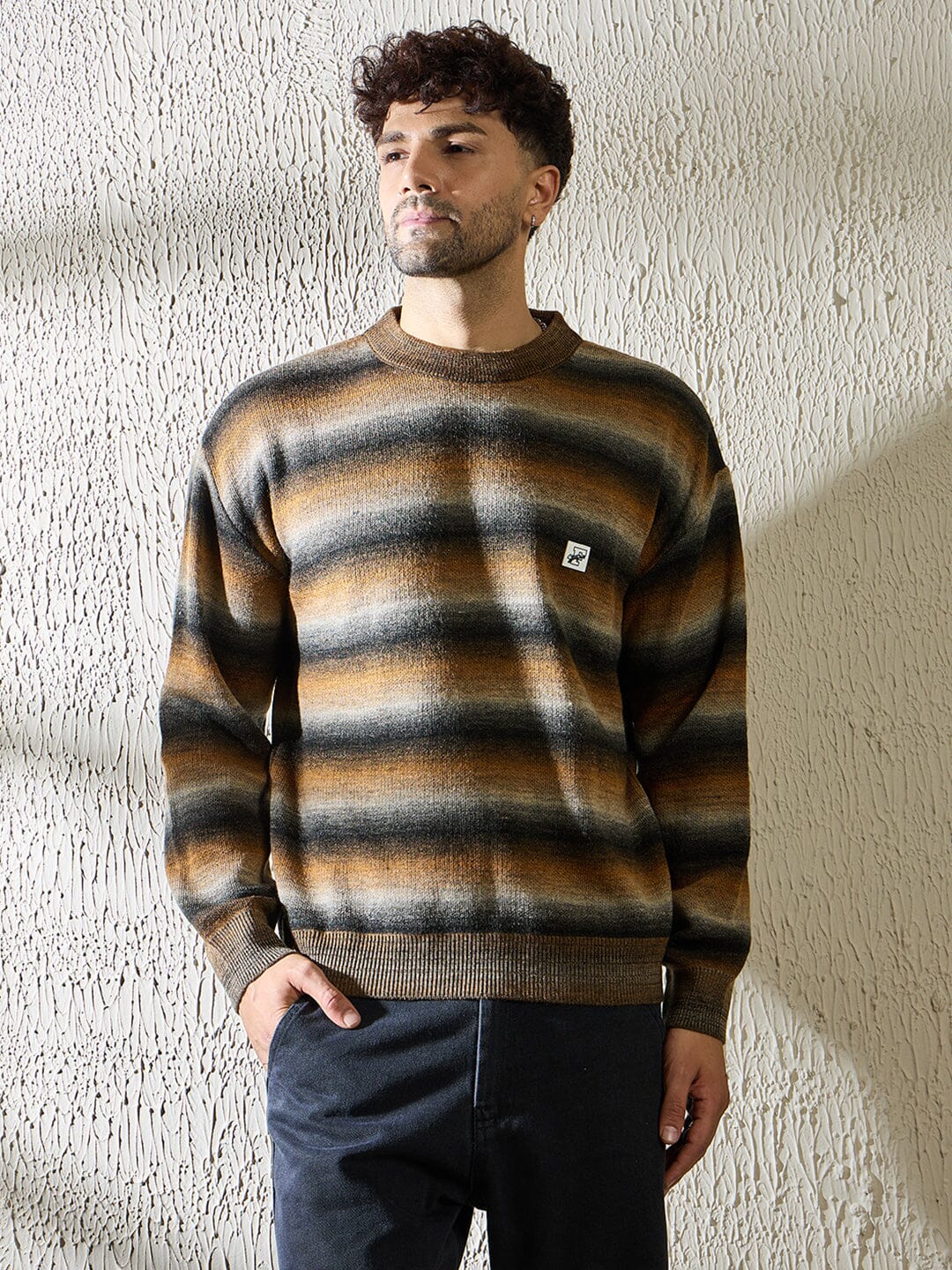 Brown Striped Oversized Sweater