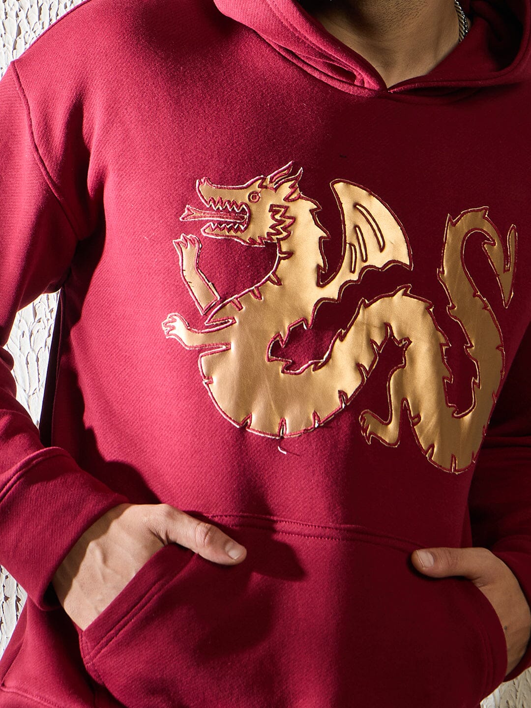 Wine Golden Dragon Oversized Hooded Sweatshirt