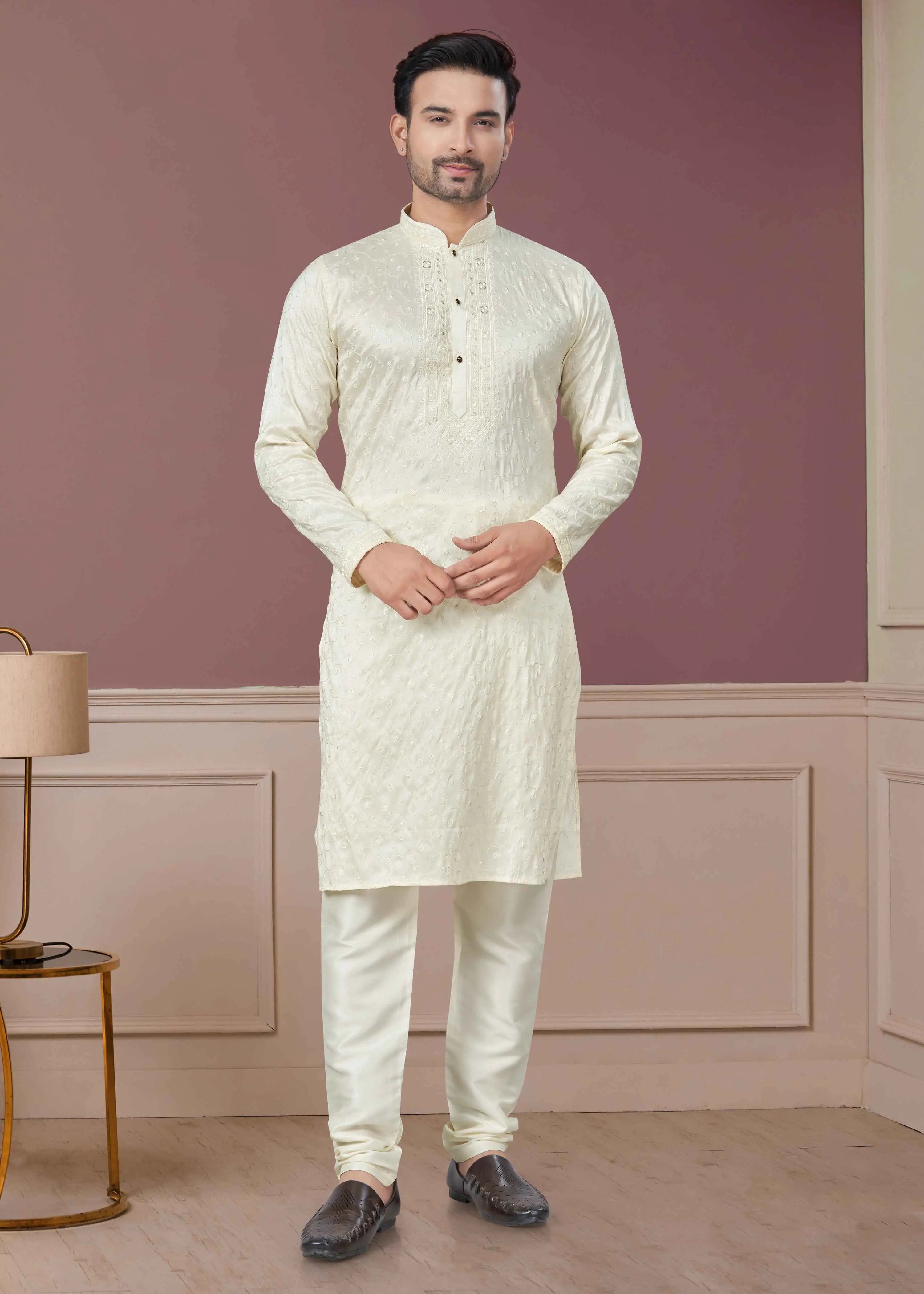Ivory Sequins Embroidery Kurta Pajama Set