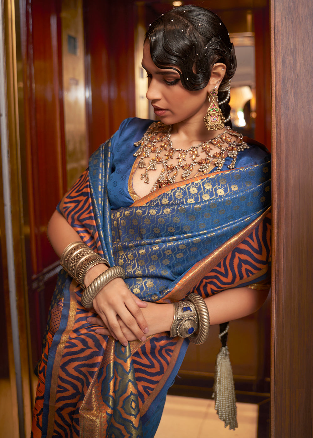 Azure Blue Handloom Woven Banarasi Silk Saree - qivii