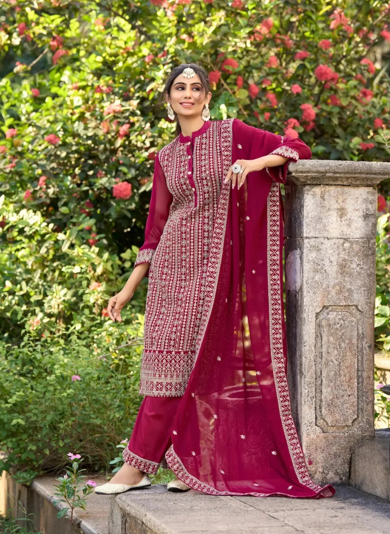 Dark Pink Glory Silk Thread & Sequence Embroidery Work Salwar Suit - qivii