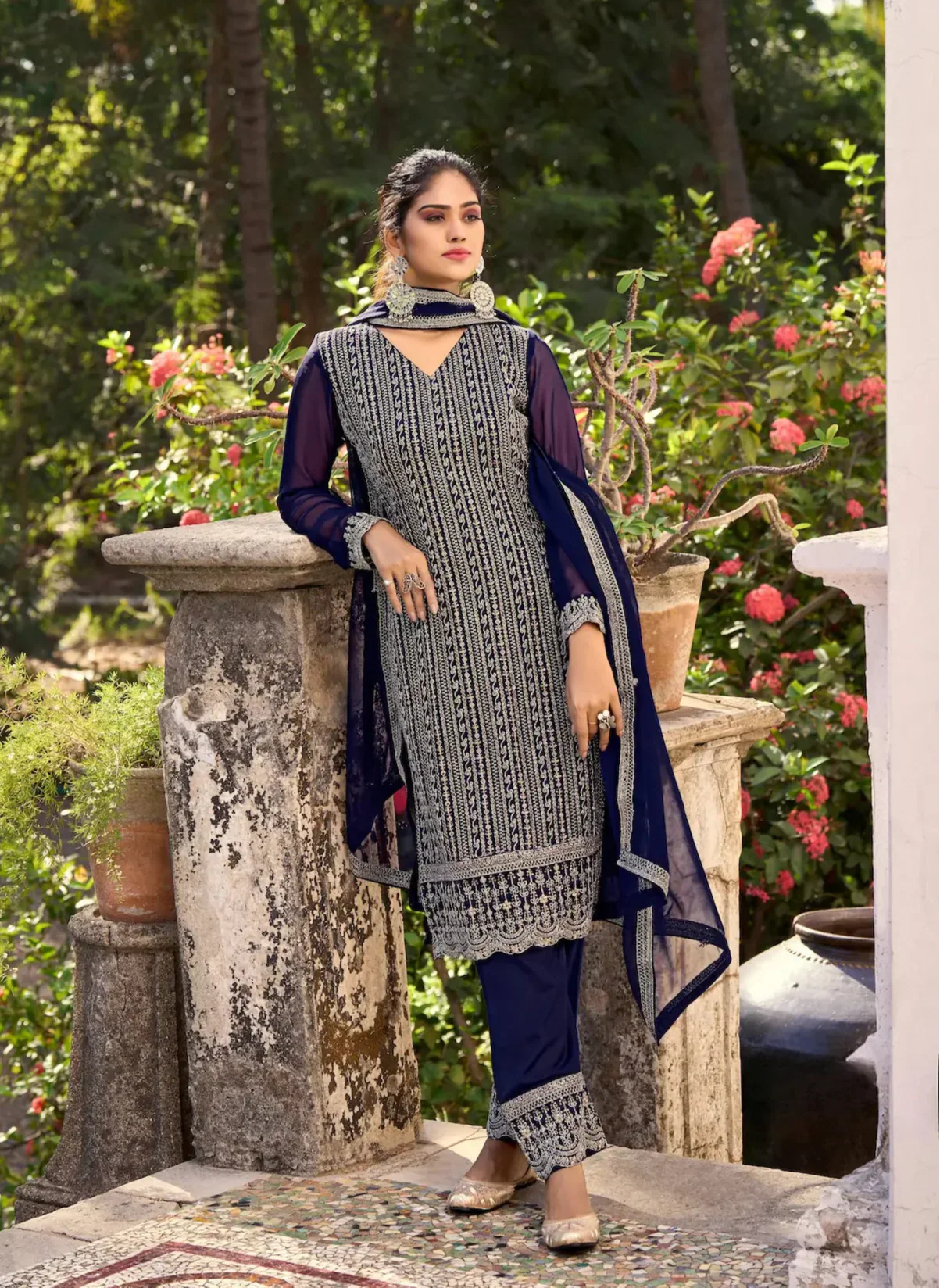 Navy Blue Glory Silk Thread & Sequence Embroidery Work Salwar Suit - qivii
