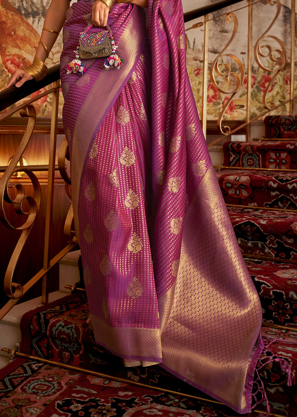 Dark Orchid Purple Woven Banarasi Silk Saree - qivii