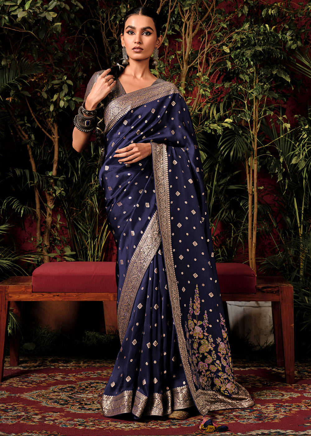 Denim Blue Zari Woven Dola Silk Saree with Designer Pallu - qivii