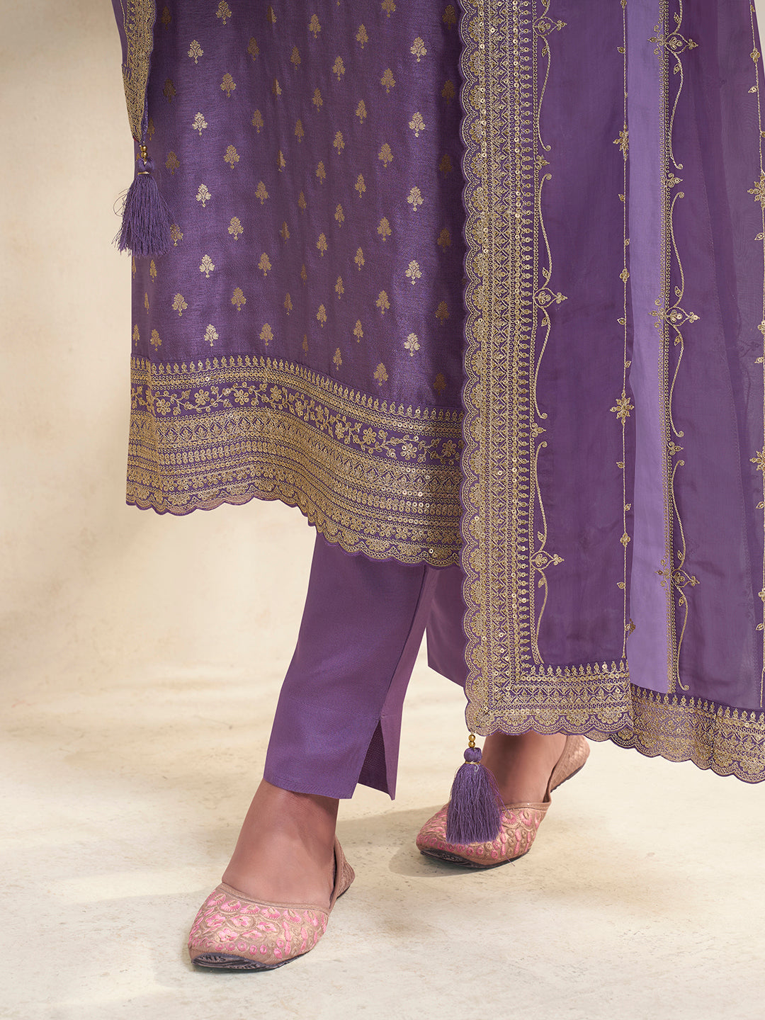 Purple Dola Jacquard with Heavy Sequins Embroidery Kurta Suit set