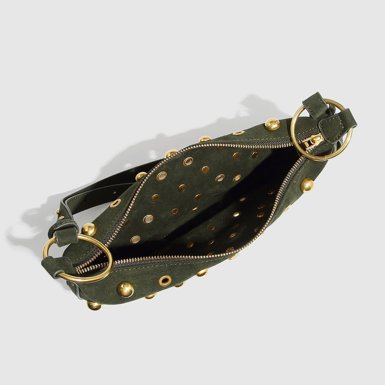 Women's Rebel Rivet Underarm Bag - Punk-Edge Mushroom Stud Shoulder Crossbody with Detachable Strap & Distressed Texture