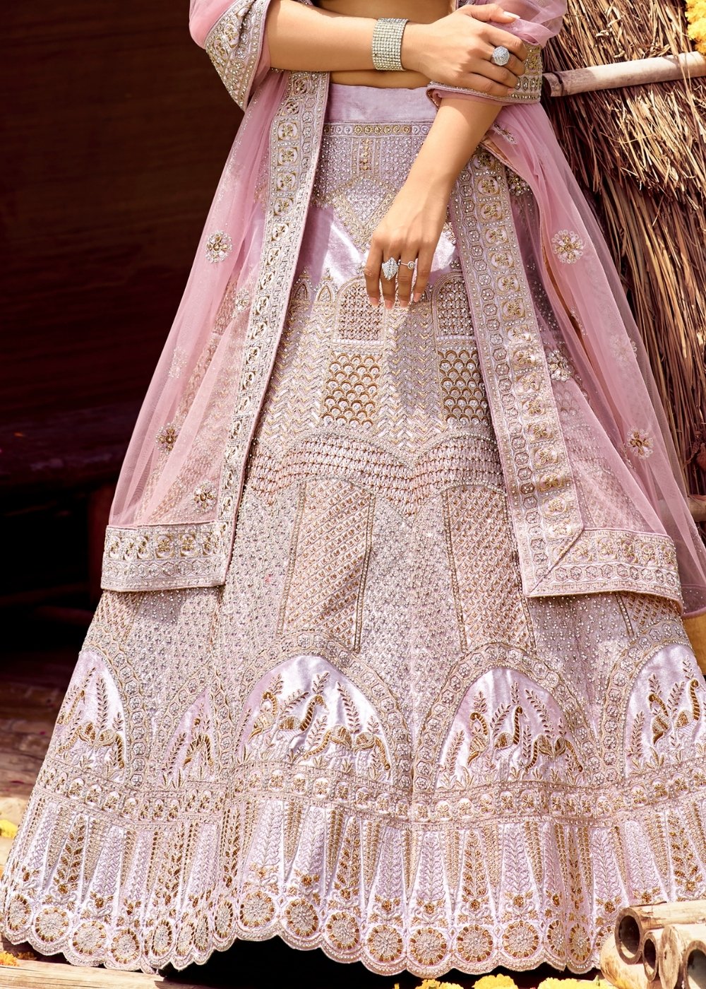 Periwinkle Purple Velvet Lehenga Choli with Zari, Dori & Zarkan work | Ready To Wear - qivii