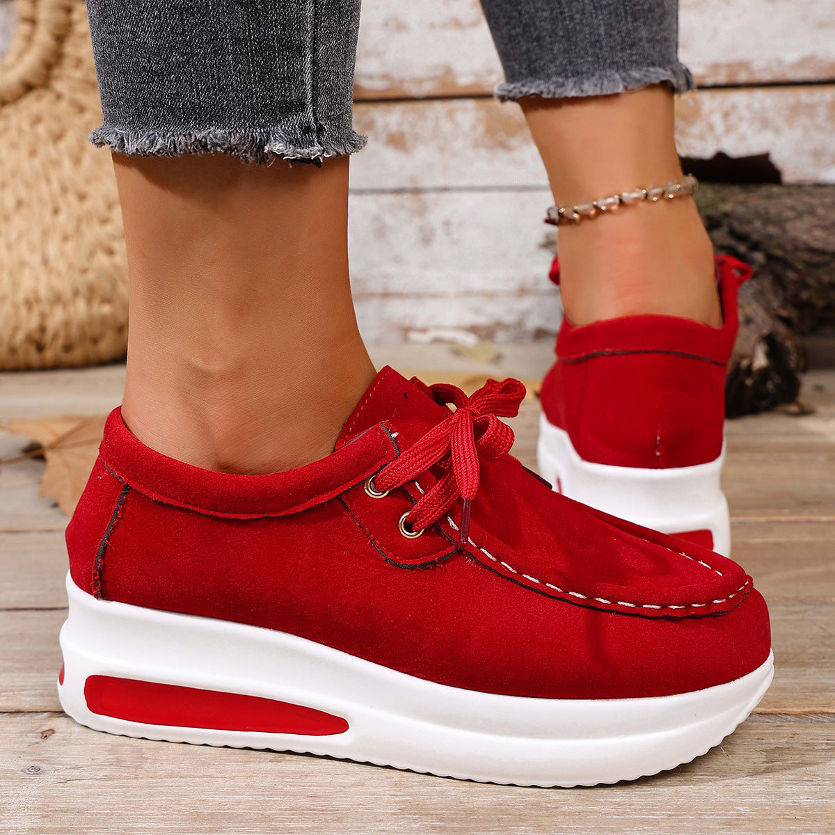 Women's Chunky Sole Lace-Up Loafer - Casual Wedge Heel Shoes (US 5-10.5)