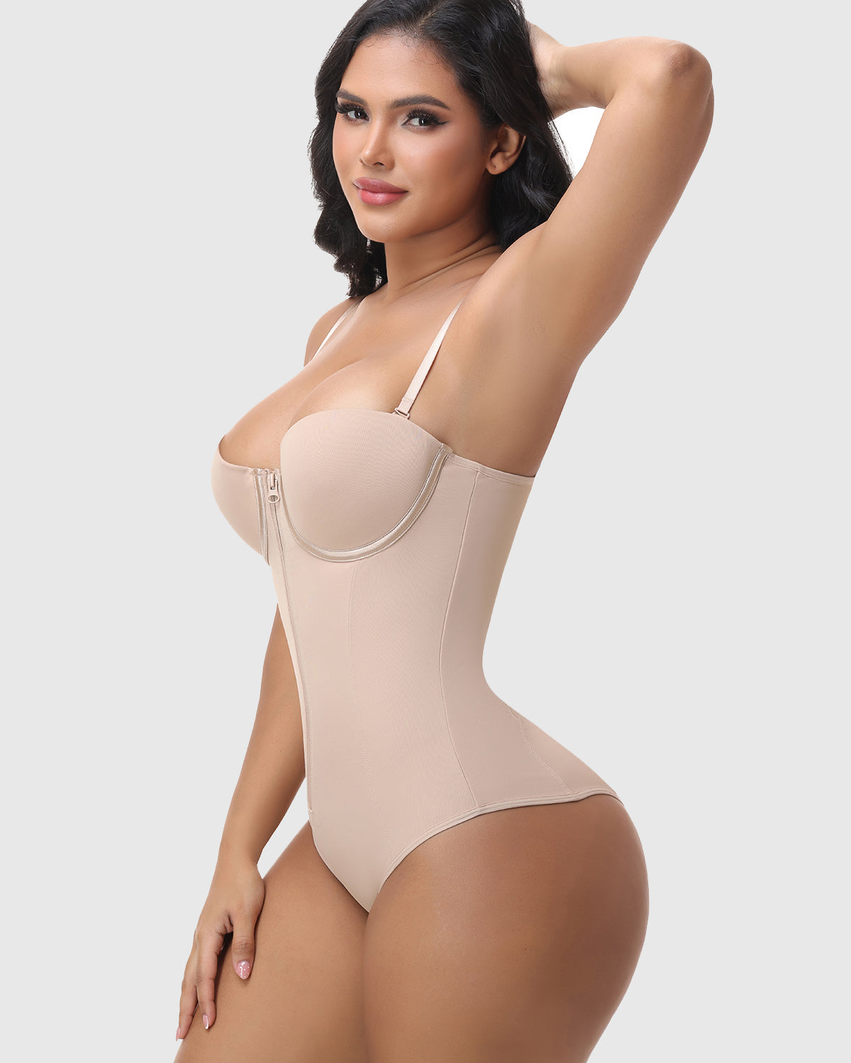 Hourglass Front Zipper Bodysuit with Lace-Up Back