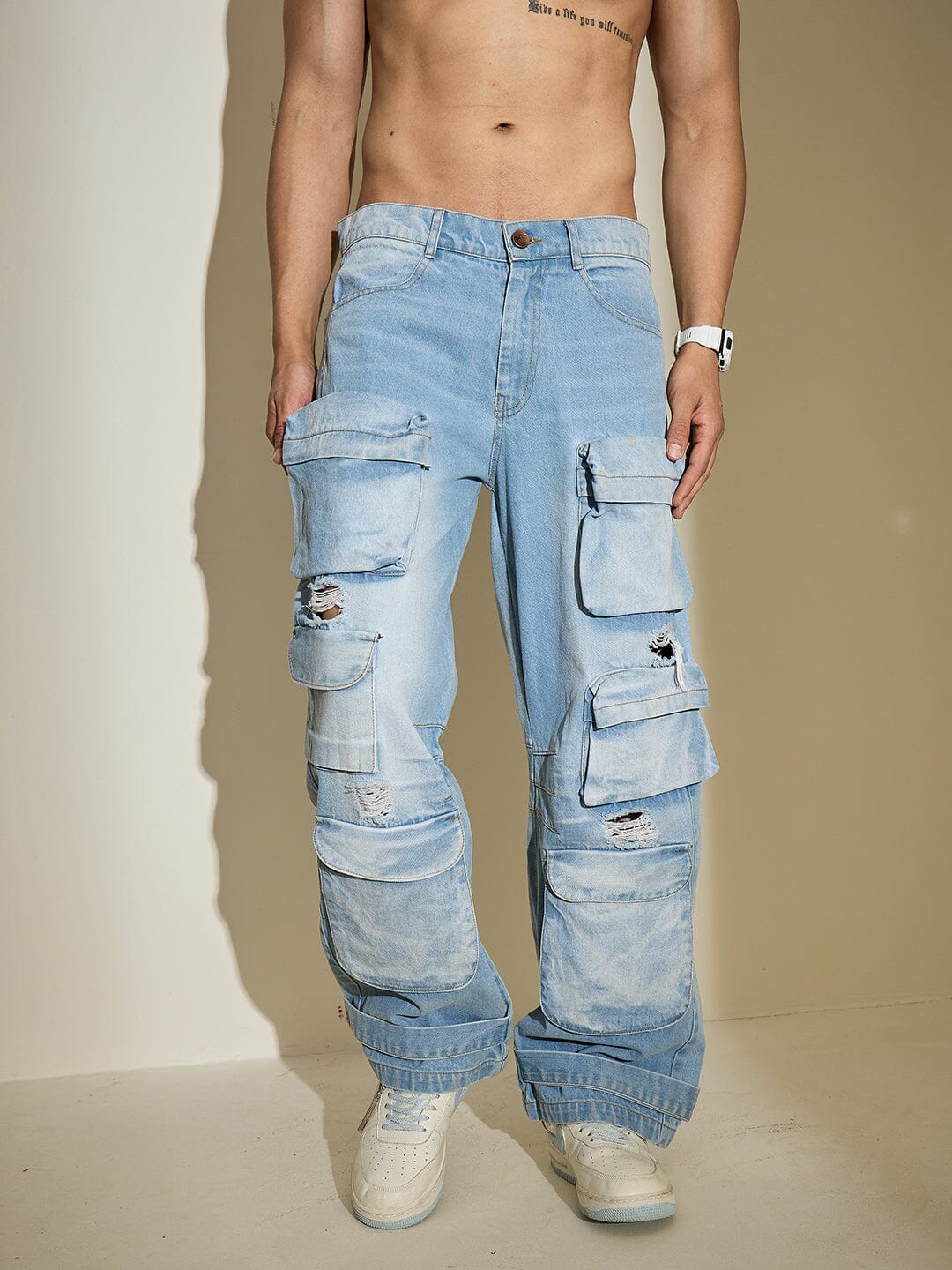 Ice Distressed Super Baggy Denim