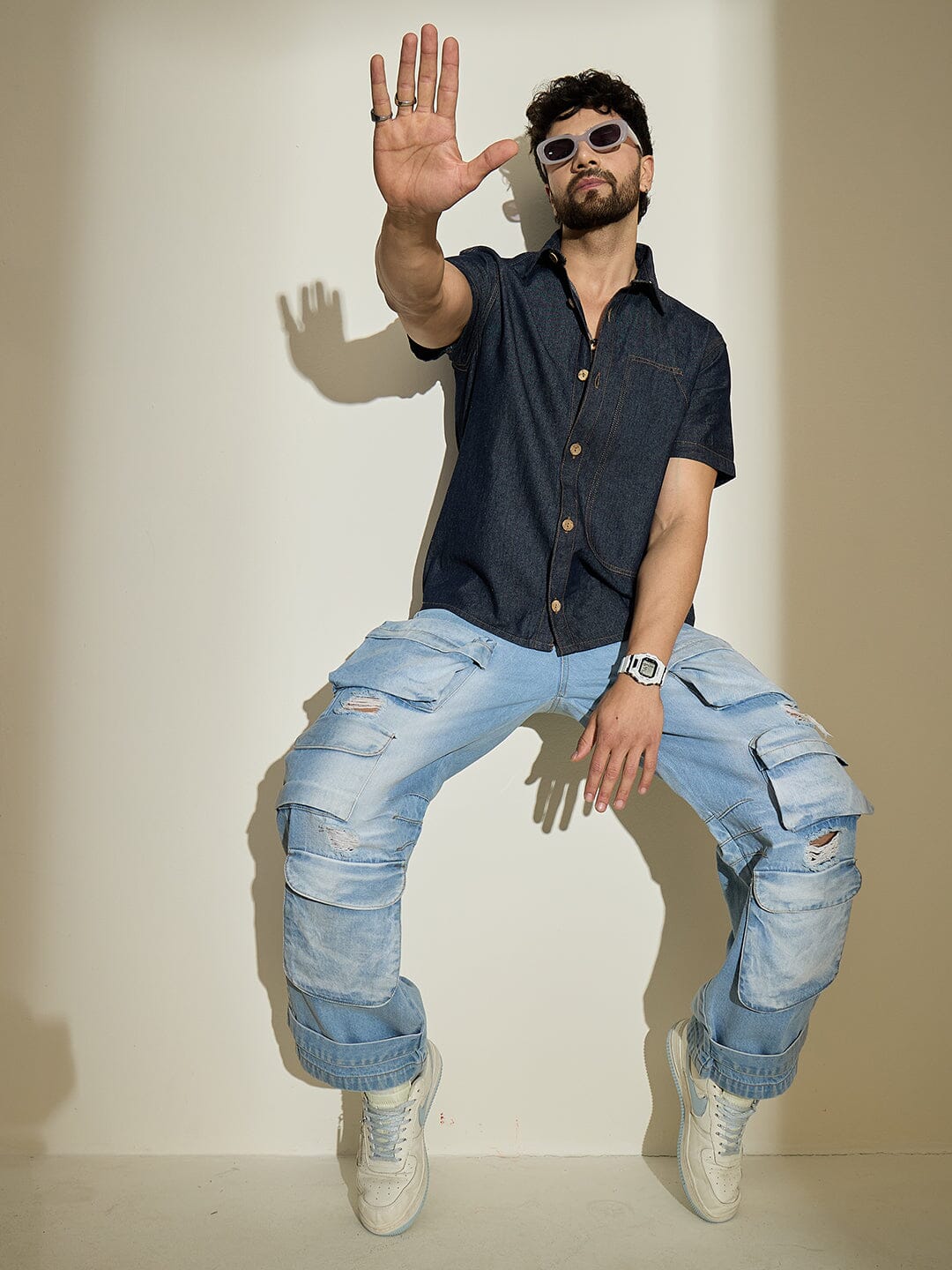 Ice Distressed Super Baggy Denim