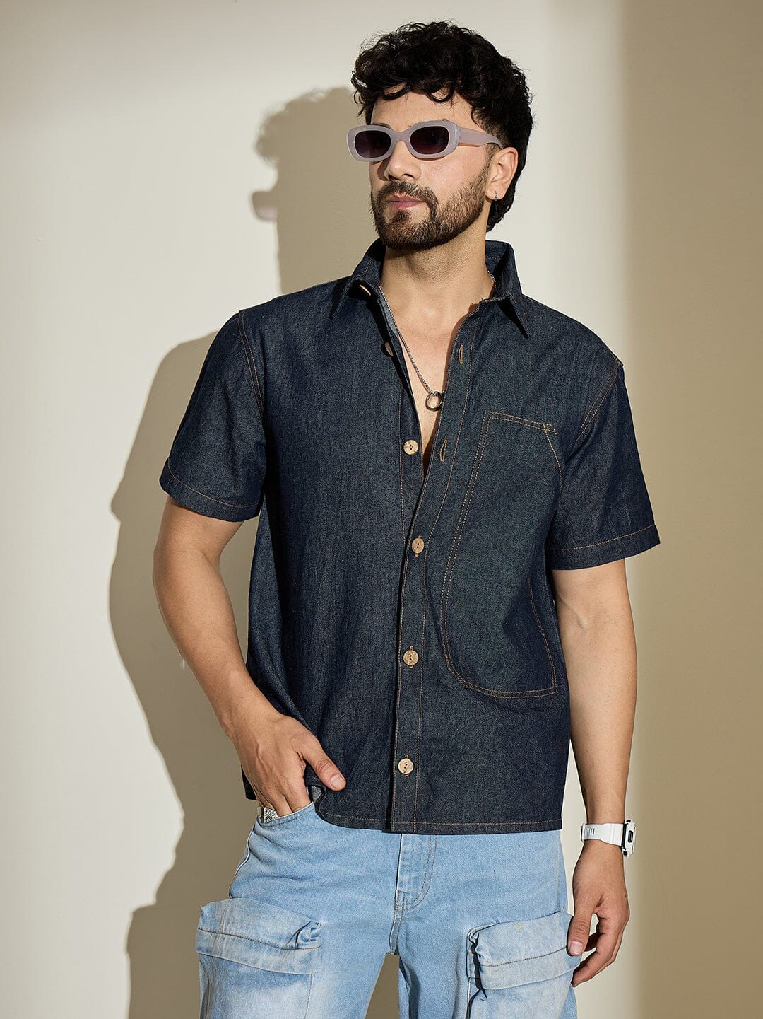 Dark Wash Carpenter Denim Shirt - qivii
