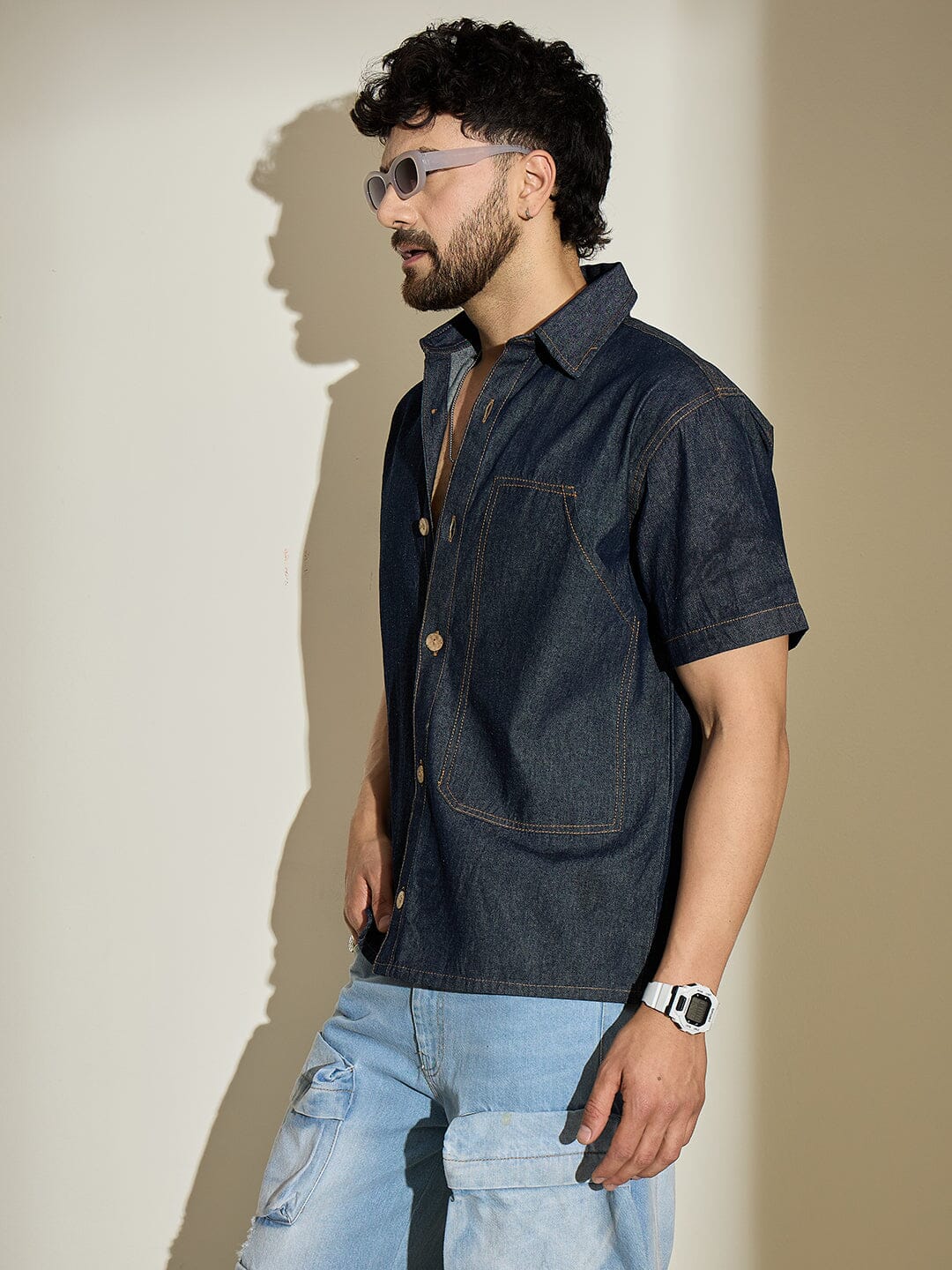 Dark Wash Carpenter Denim Shirt - qivii