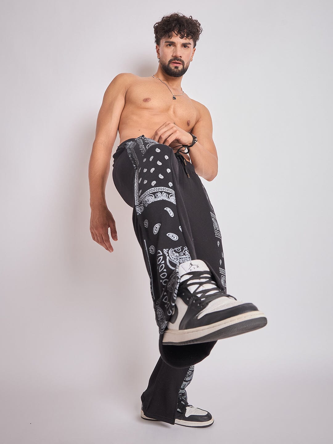 Black Paisley Panel Trackpants