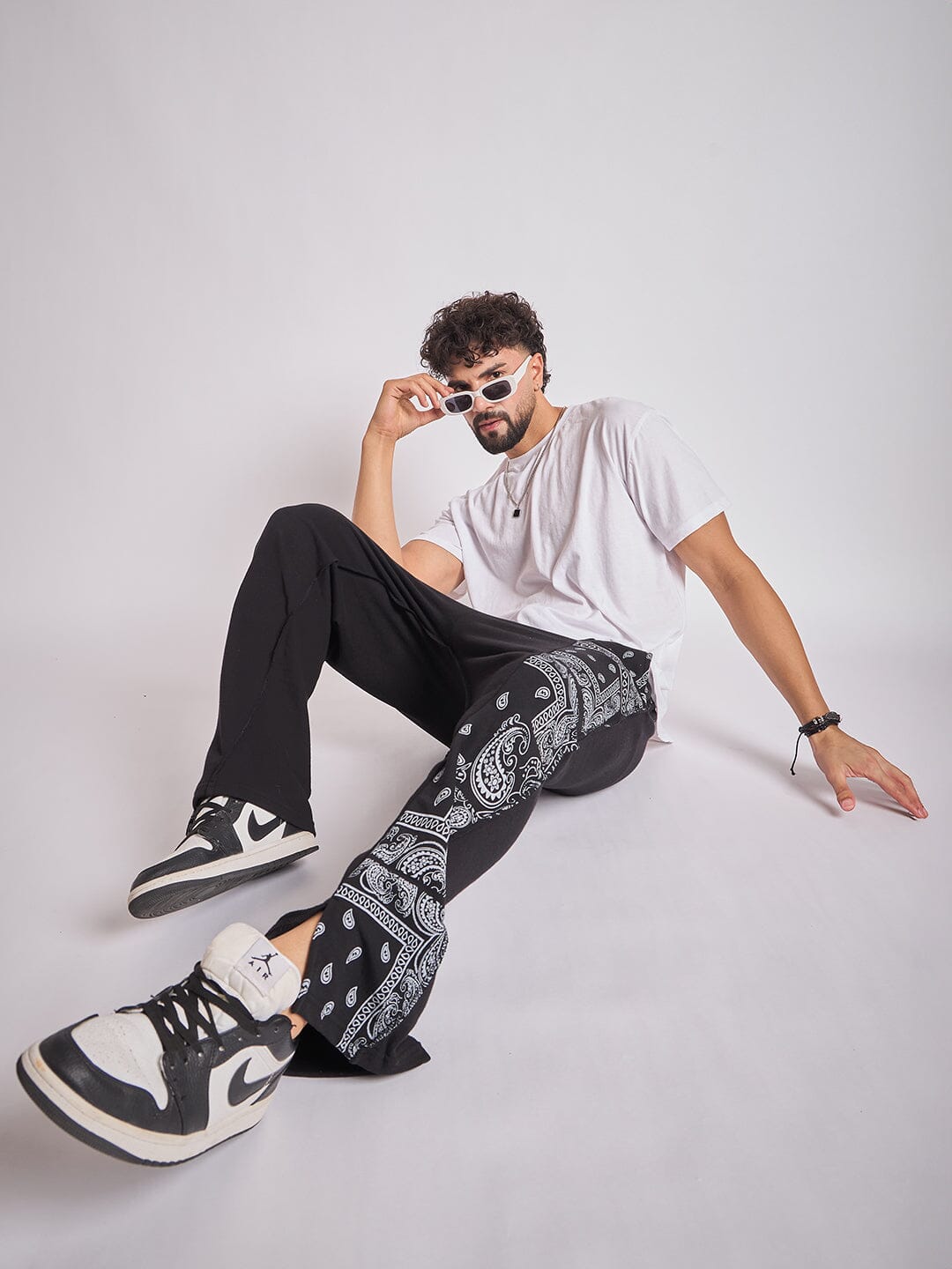 Black Paisley Panel Trackpants