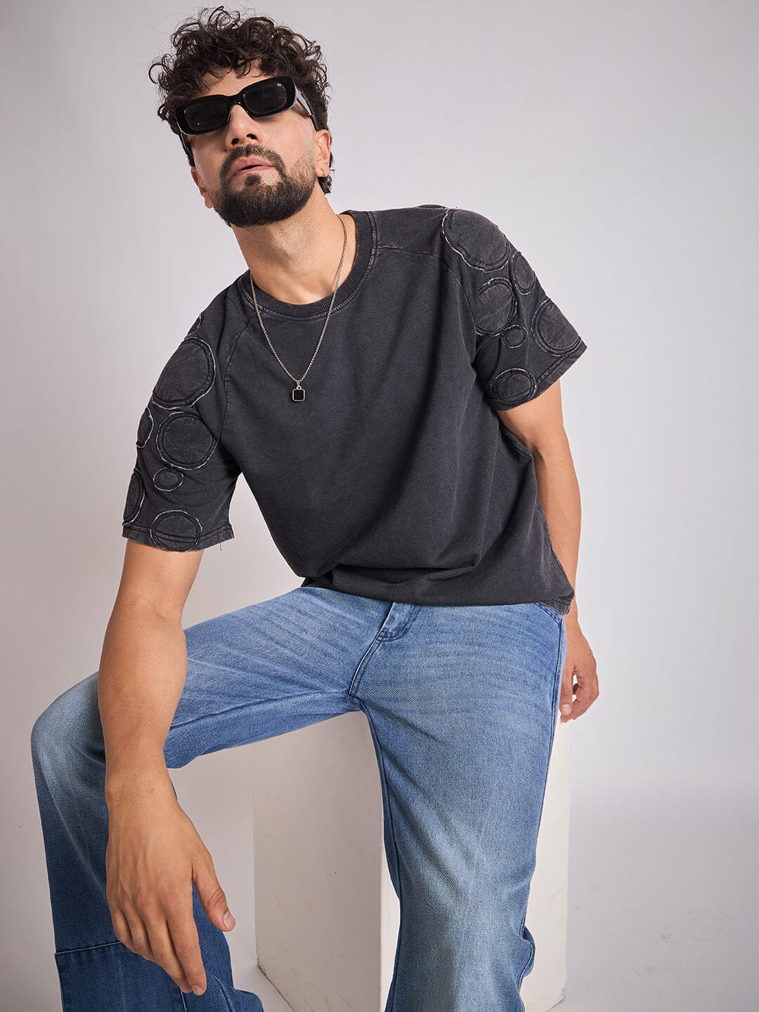 Moon Wash Craters Applique Oversized Tshirt