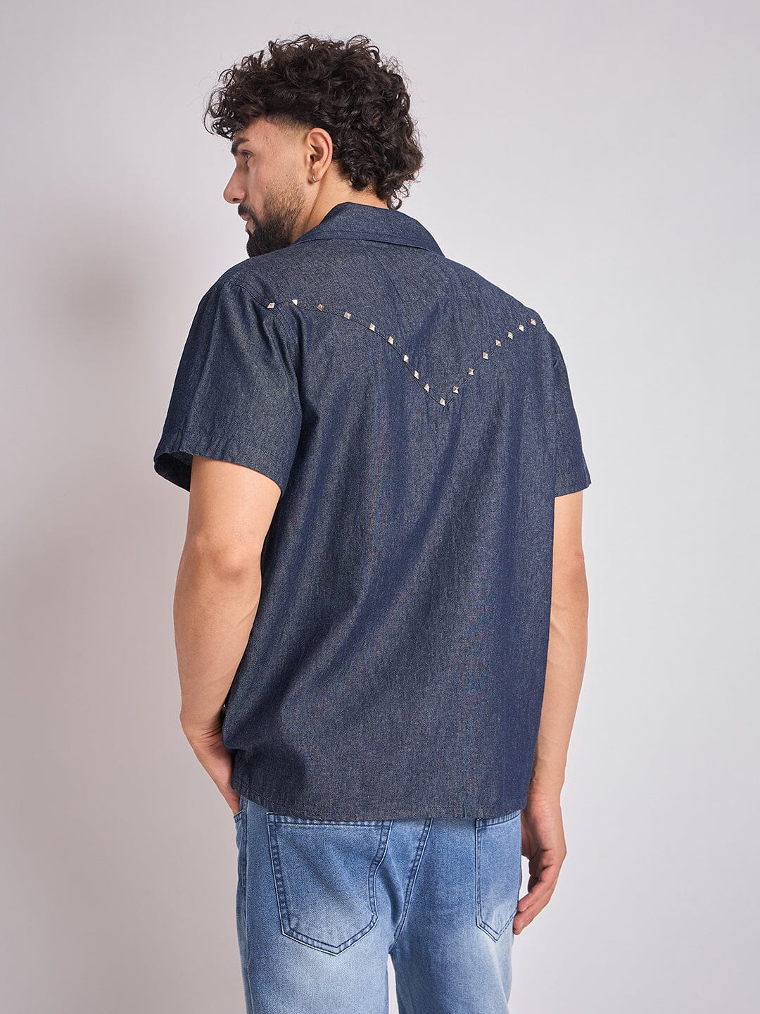 Dark Wash Studded Denim Shirt