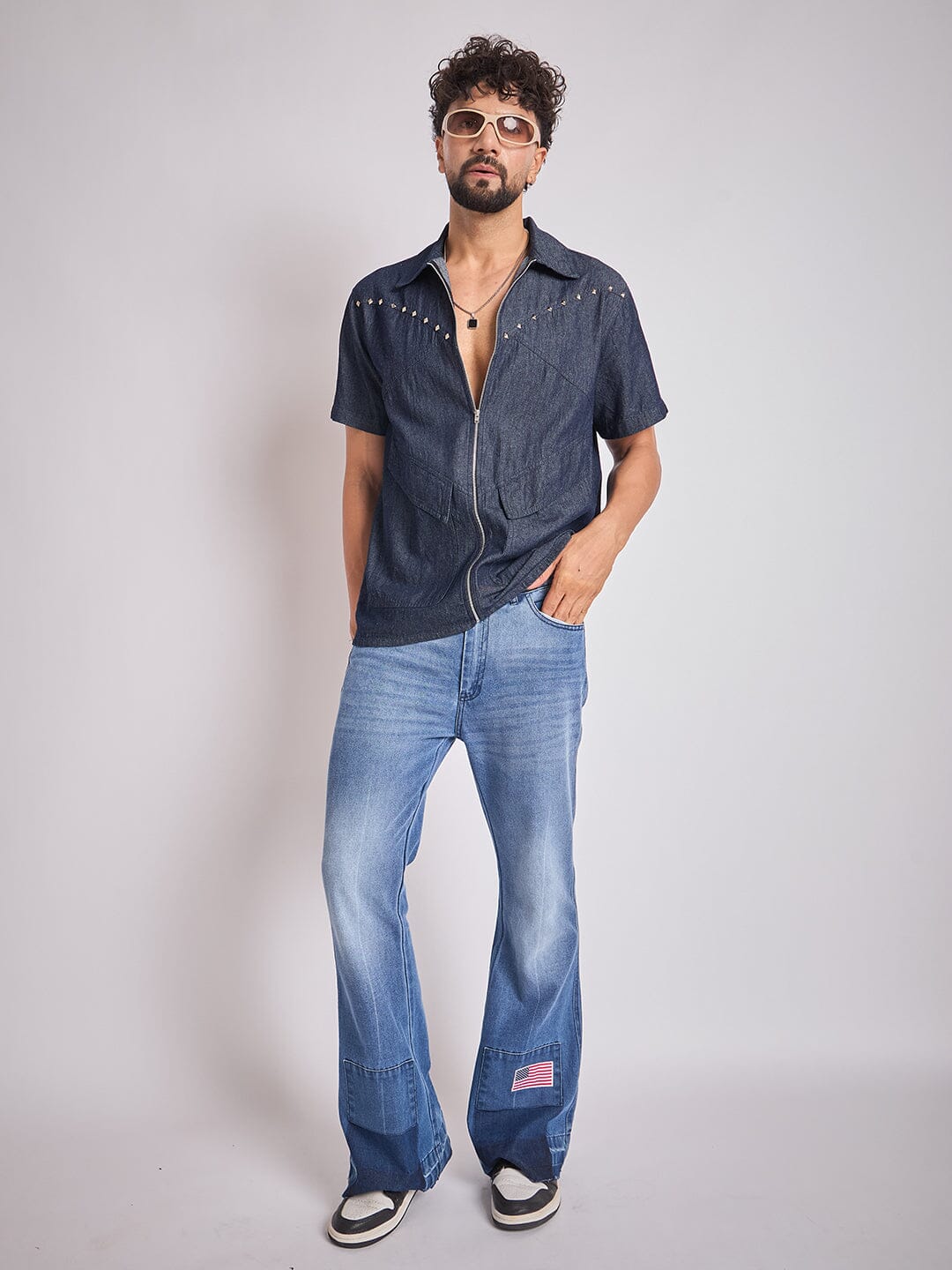 Dark Wash Studded Denim Shirt