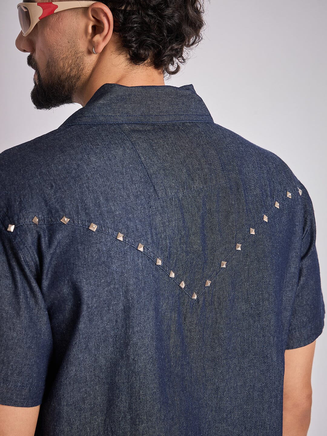 Dark Wash Studded Denim Shirt