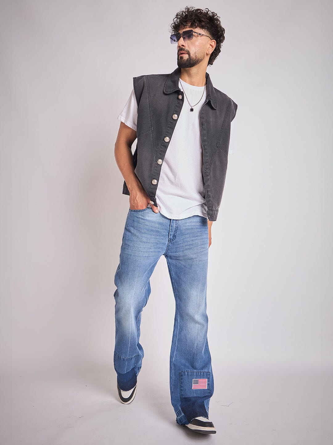 Black Cut-Sew Sleeveless Denim Jacket
