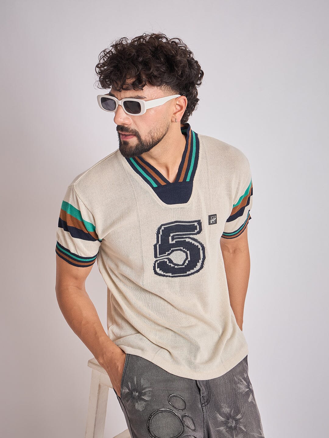 Cream Vintage Sports Knitted Jersey