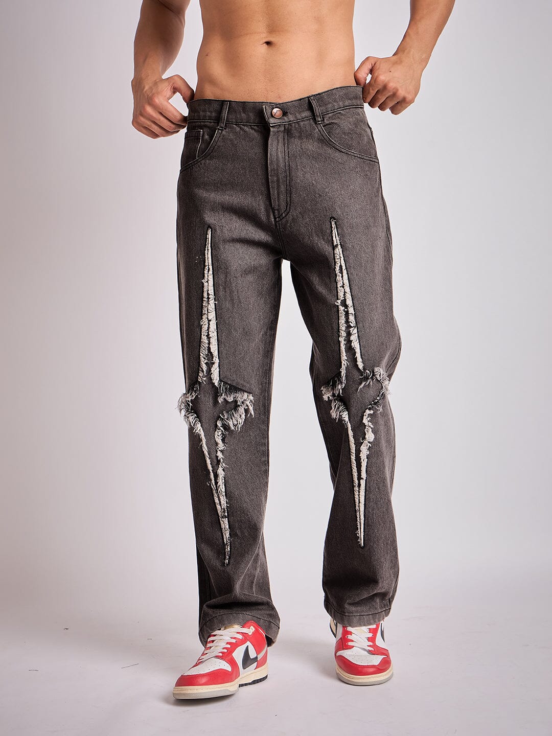 Black Y2K Patch Straight Fit Denim