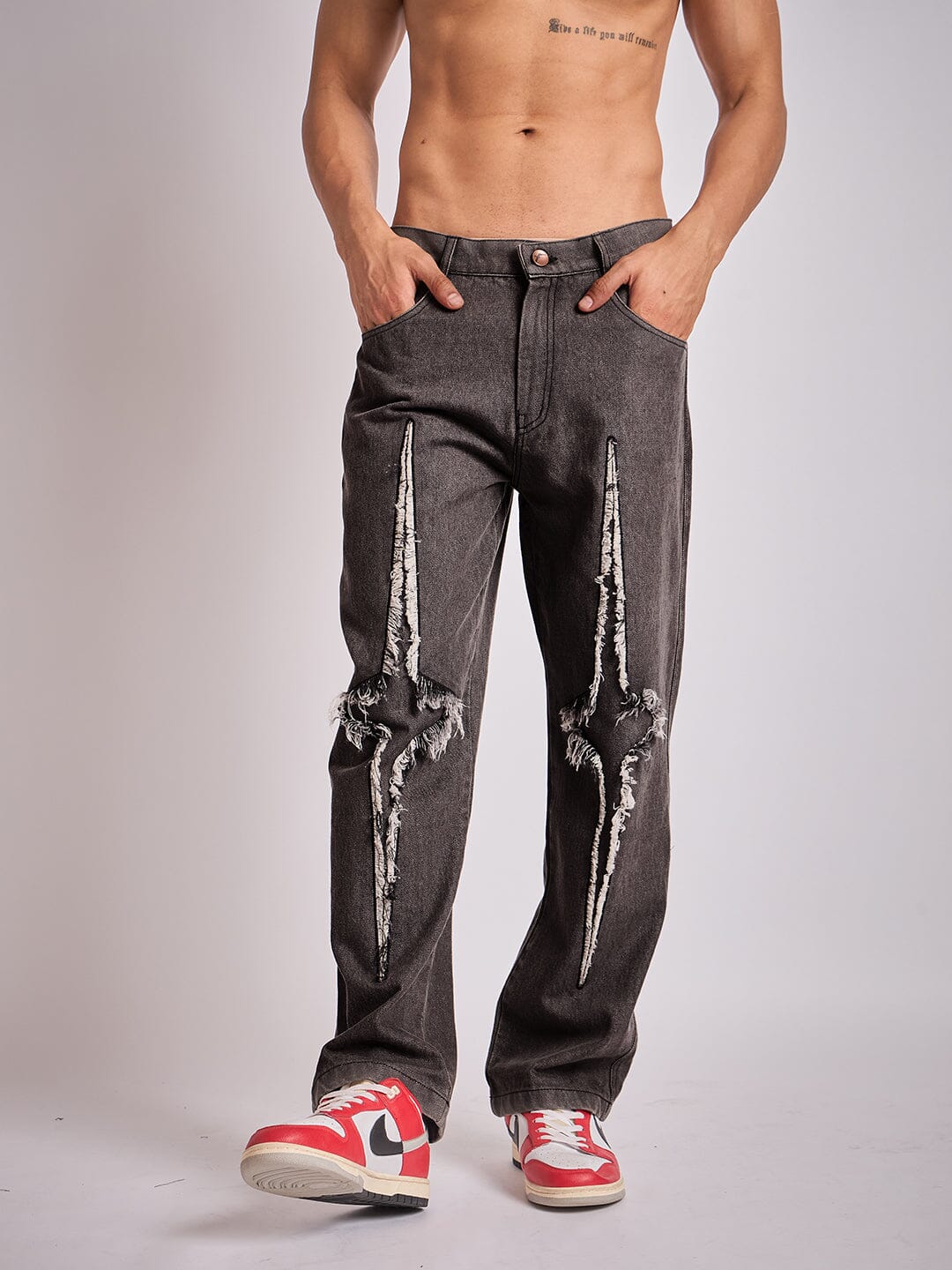 Black Y2K Patch Straight Fit Denim