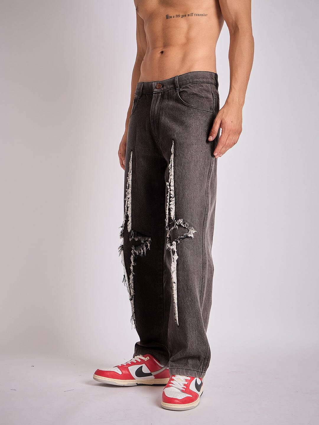 Black Y2K Patch Straight Fit Denim