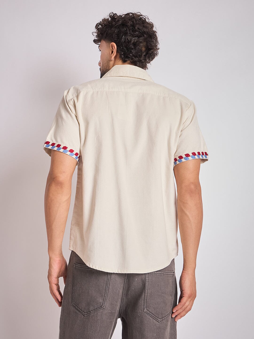 Ecru Paisley Embroidery Cuban Shirt