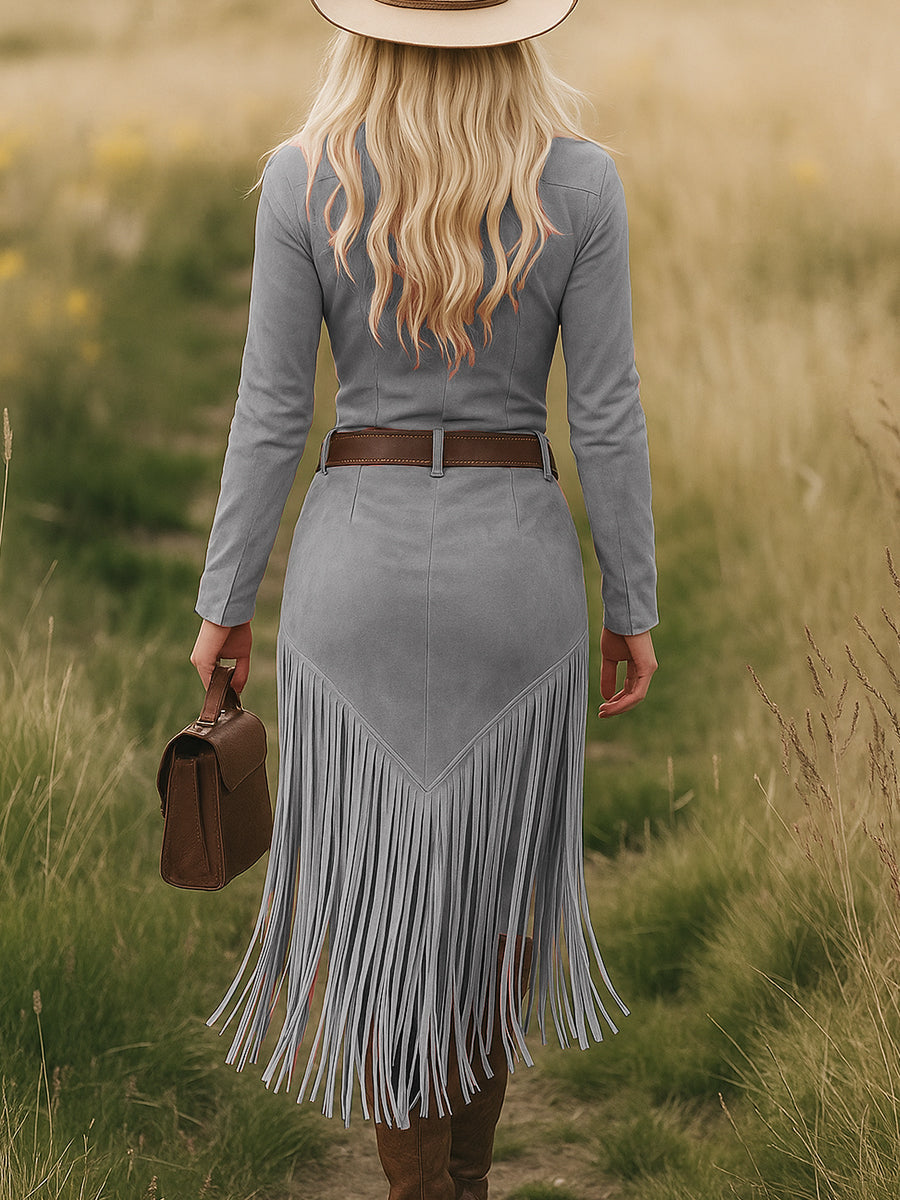 Valence | Suède jurk met franjes - By Qivii