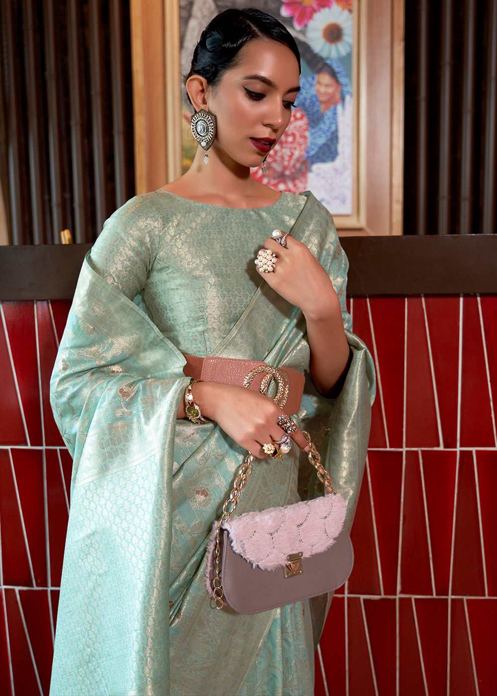 Chinoise Green Woven Tussar Silk Saree - qivii