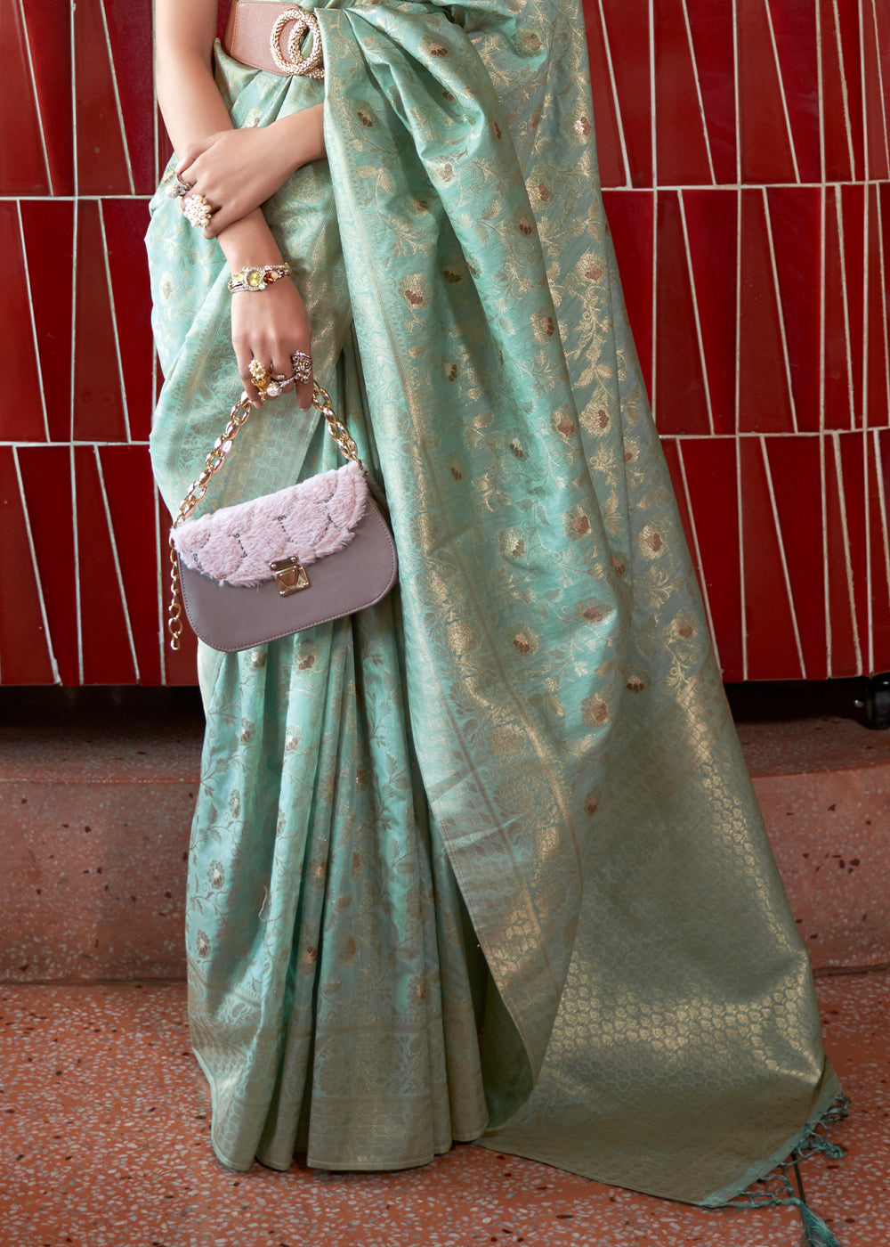 Chinoise Green Woven Tussar Silk Saree - qivii